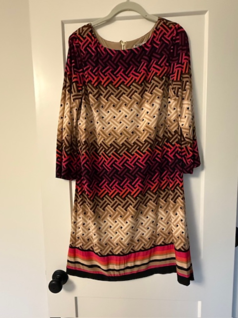 Eliza J Geometric Sz 14 Print Multi Color Women's Jersey 3/4 Sleeve Shift Dress